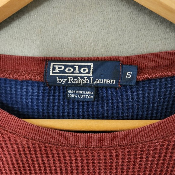 Polo Ralph Lauren Shirt Mens Small Burgundy Vintage Thermal Long Sleeve - Picture 2 of 16